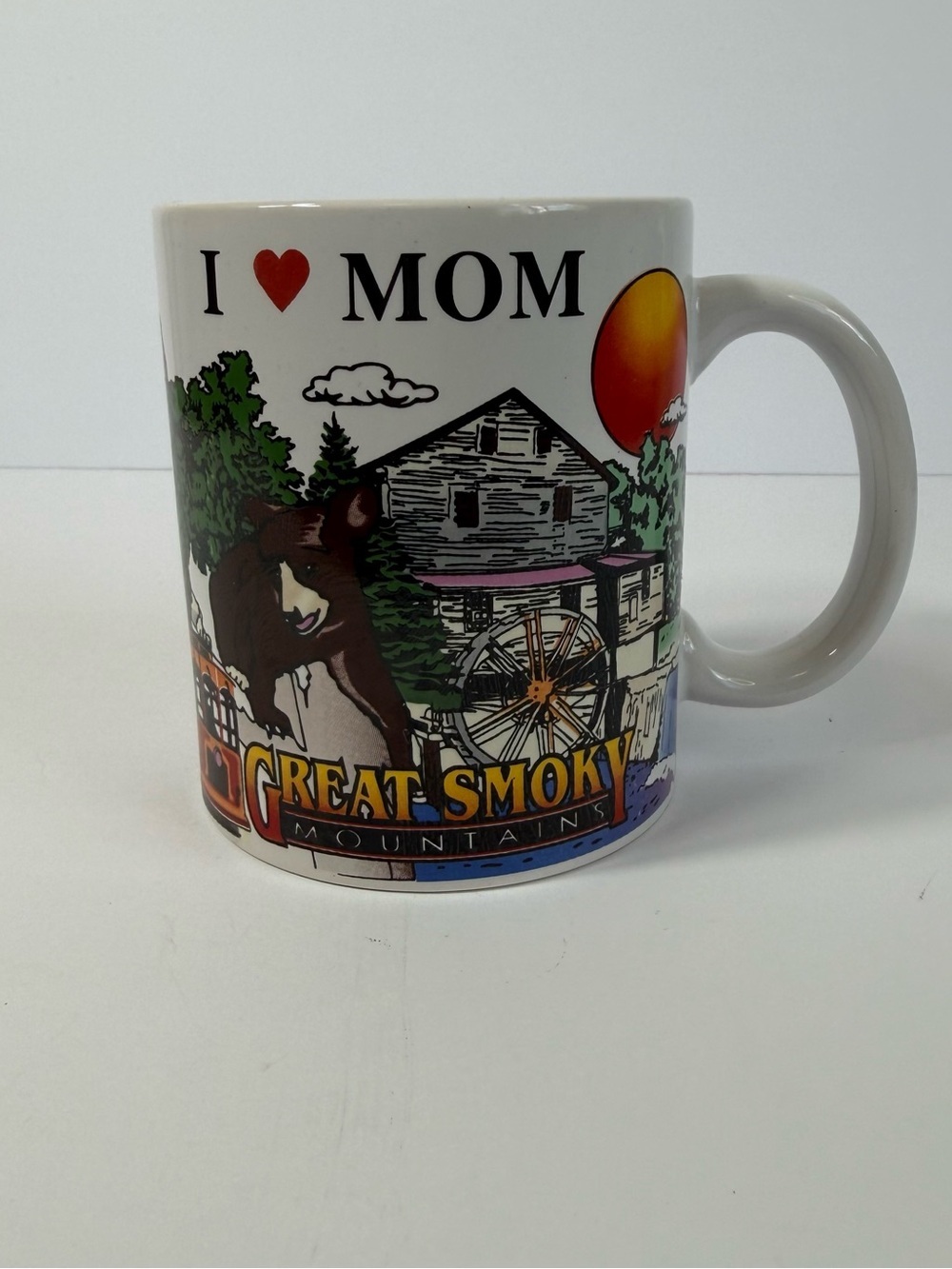 Vintage Great Smoky Mountains "I ❤️ Mom" Souvenir Coffee Mug Bear Tramway